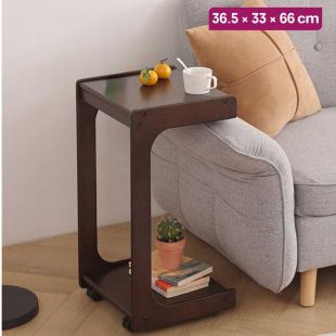 C-Shaped Solid Wood Side Table with Drawer 36.5×33×66 cm - Without Installation