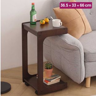 C-Shaped Solid Wood Side Table with Drawer 36.5×33×66 cm