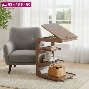 طاولة جانبية متحركة قابلة للطي من الخشب الصلب مع تخزين خلفي 60×46.9×63 سم