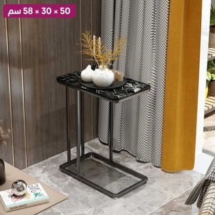 طاولة جانبية نورديك بسطح حجري وإطار حديد 50×30×58 سم