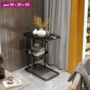طاولة جانبية نورديك بطبقتين بسطح حجري وإطار حديد 50×30×58 سم