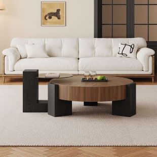 طاولة دائرية من خشب الجوز مزدوجة مع أو بدون أدراج - 140 × 48 سم