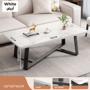 Table with Rock Board Stone Top in Marble Pattern with Steel Frame 120 x 60 x 46 cm 