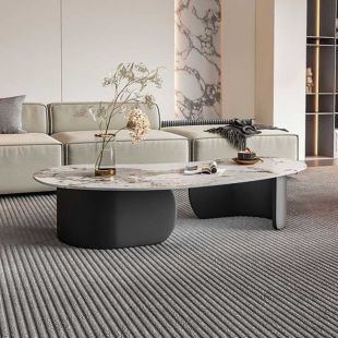 طاولة عصرية من الحجر الملبد بقاعدة معدنية