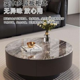 طاولة دائرية من حجر الكريستال الزجاجي مع قاعدة خشبية وأدراج - 80 × 33 سم