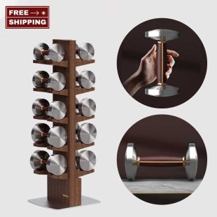 Steel Dumbbell Set with Wooden Handles and Luxury Base