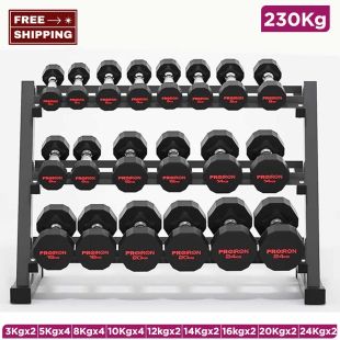 230KG Dumbbell Set with 3-Layer Steel Rack