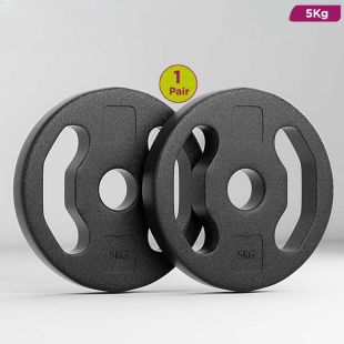 1 Pair of Rubber-Coated Weight Plates with Hand Grips - 5 kg