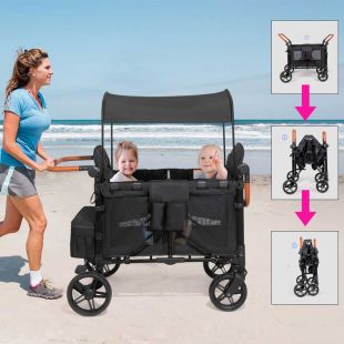Foldable 4 Wheel Baby Stroller with Reclining and Sitting Positions