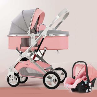 High-View Newborn Reclining Foldable and Shock-Absorbing Stroller 2 in 1 with Basket