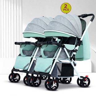 One-Click Folding Light weight Sit and Recline Twin Baby Stroller 2Pcs