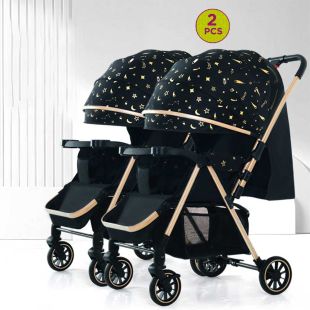Light weight One-Click Folding Sit and Recline Twin Baby Stroller 2Pcs