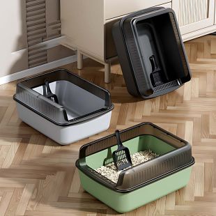 Semi-Closed Litter Box for Pets with Scoop