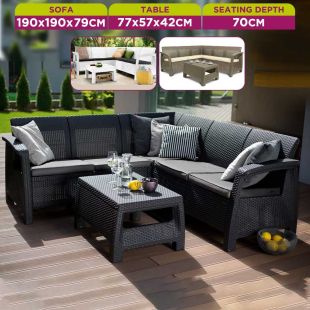 Set of 5 Wicker Stylish Padded Rattan Chairs with Table