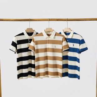 تيشيرت بولو مخطط بأكمام قصيرة وياقة كلاسيكية للرجال
