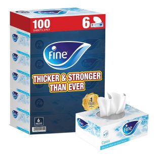 فاين – مناديل وجه معقمة 2 طبقة – 100 ورقة × 6 علب