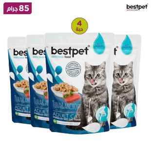 بيست بت - الممتاز للقطط البالغة من التونة والأنشوجة 85 جم × 4