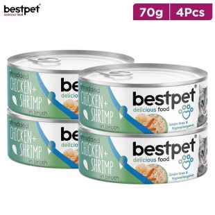 Bestpet Shredded Chicken+Shrimp in broth 70g