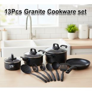 طقم أواني طهي من الجرانيت 13 قطعة مع ادوات مطبخ
