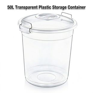 حافظة تخزين بلاستيك شفافة 50 لتر بغطاء ومقابض