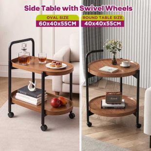 2 Tier Side Table with Swivel Wheels