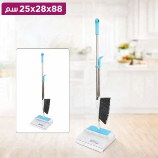 طقم مكنسة تنظيف وجاروف بمقبض طويل