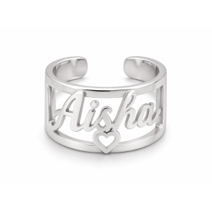 Silver Custom Adjustable Name Ring for Women - English or Arabic Designs