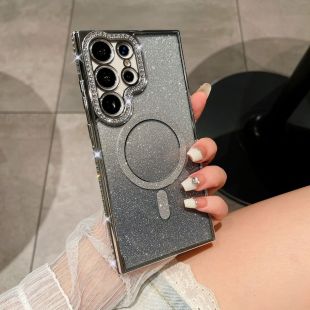 غطاء حماية لهاتف Samsung بتصميم لامع متدرج باللون الفضى مع تثبيت مغناطيسي