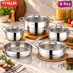Stainless Steel Aster 9 Pcs Cookware Set by Vivaldi