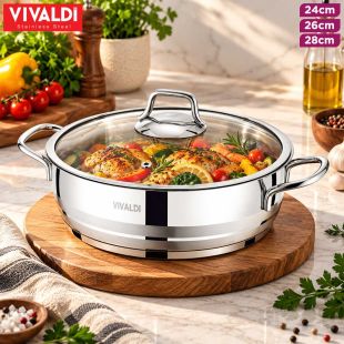Stainless Steel Aster Shallow Pot by Vivaldi