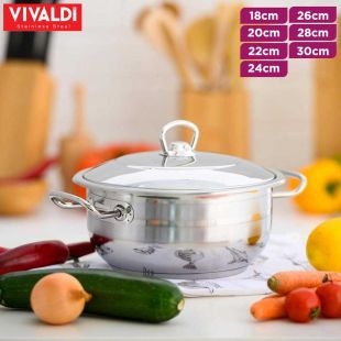 Stainless Steel Jumbo Deep Pot with Steel Lid by Vivaldi