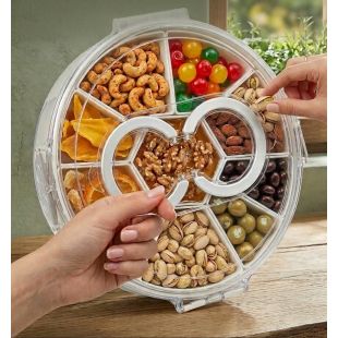 مُنظم سناكس دوار بستة أقسام مع غطاء محكم الإغلاق ومقبض 27 سم