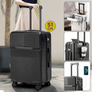 51cm Cabin Hard Luggage with Cup Holder and USB Port