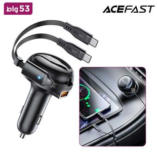 شاحن سيارة 53 واط مع كيبل  Type-C مزدوج قابل للسحب من Acefast