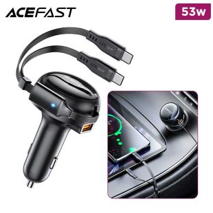 53W Car Charger with Retractable Dual Type-C Cable by Acefast
