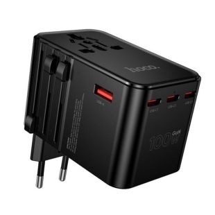 محول سفر عالمي GaN بقوة 100 واط 3 منافذ USB-C و ومنفذ USB-A من Hoco