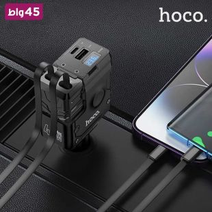 شاحن سيارة 45 واط مع كيبل Type-C وLightning قابل للسحب ومنفذ USB-C ومنفذ USB-A من Hoco