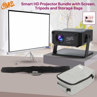 SMQ Smart HD Projector Bundle with Screen, Tripods and Storage Bags