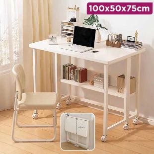 Foldable Office Table with Wheels 100 x 50 x 75 cm