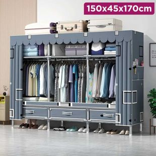 3 Section Folding Fabric Wardrobe with Drawers