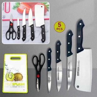 5 Pcs Knife Set with Plastic Chopping Tray - Assorted Color