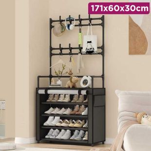 Multifunctional 4 Layers Shoe Rack With Hangers 171 x 60 x 30 cm