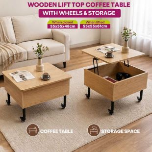 Wooden Lift Top Coffee Table with Wheels and Storage