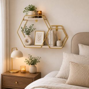 Hexagon Geometric Wall Shelf with Storage Design 42&times;24&times;10 cm