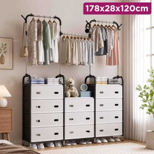 3 Section Multi-Purpose Clothes Organizer with Drawers 178×28×120 cm