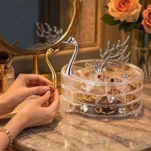 Multi-Layer Acrylic Jewelry Organizer with Swan Design