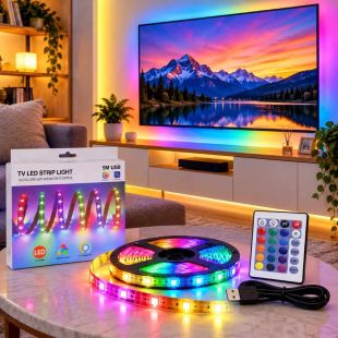 شريط إضاءة LED للتلفزيون RGB طول 5 متر يعمل بـ USB مع ريموت