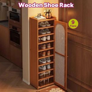 9 Tiers Wooden Shoe Rack with Mesh Door
