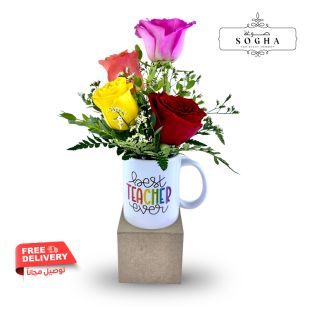 Sogha Best Teacher Ever Mug with Mix Roses