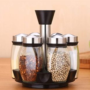 Rotating Condiment Spice Jars Set for Kitchen